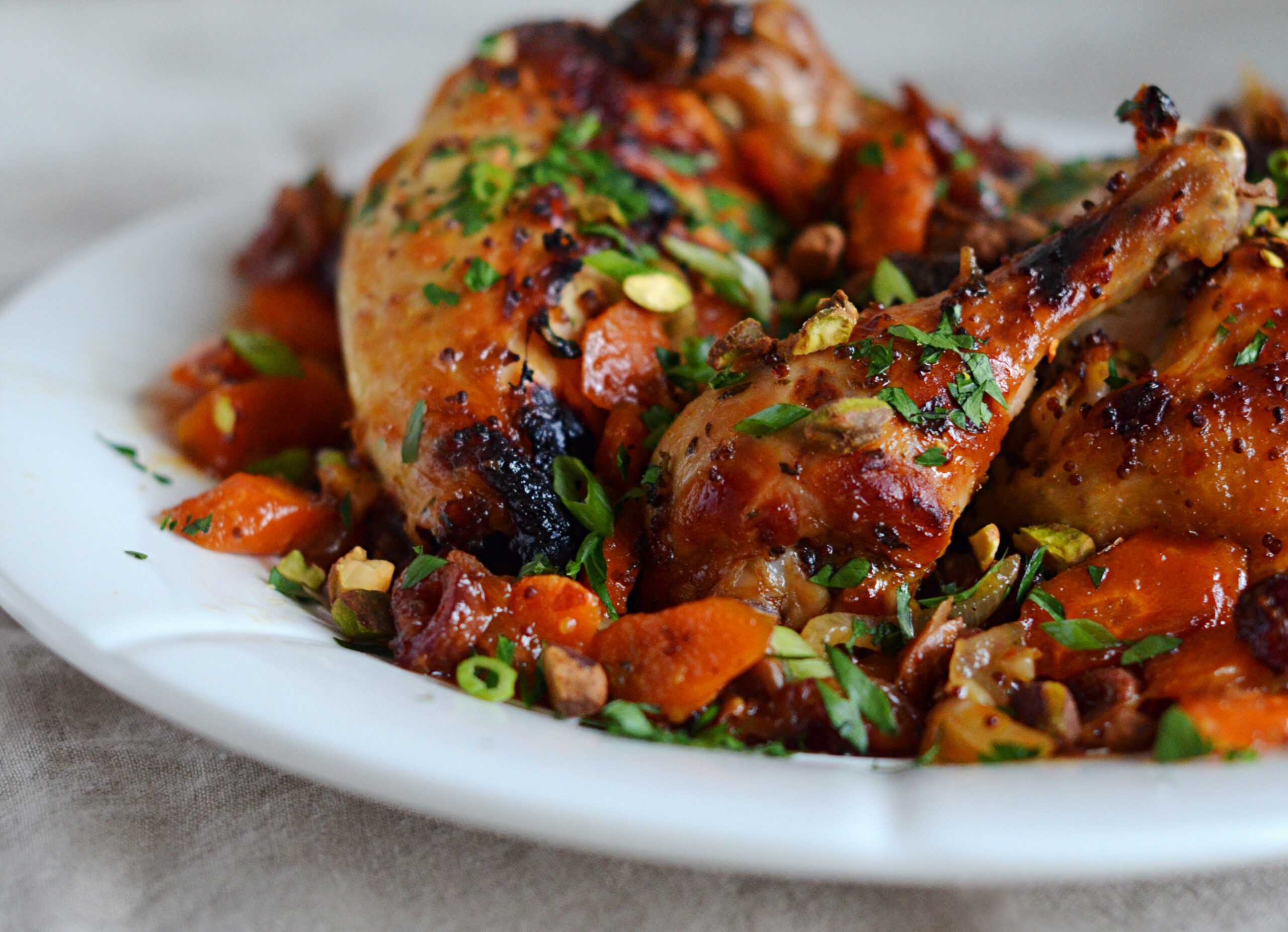 Sweet & Spicy Roast Chicken with Carrots, Dates & Pistachios Recipe