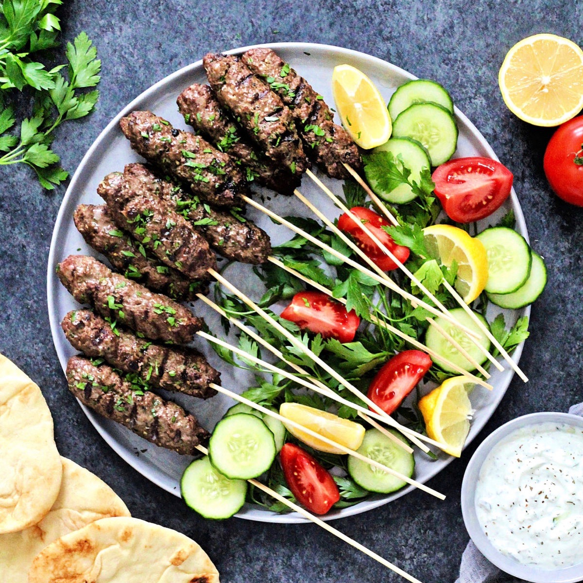 Beef kofte with spiced tomato sauce