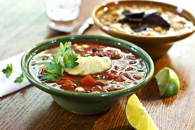 Mexican bean soup with guacamole