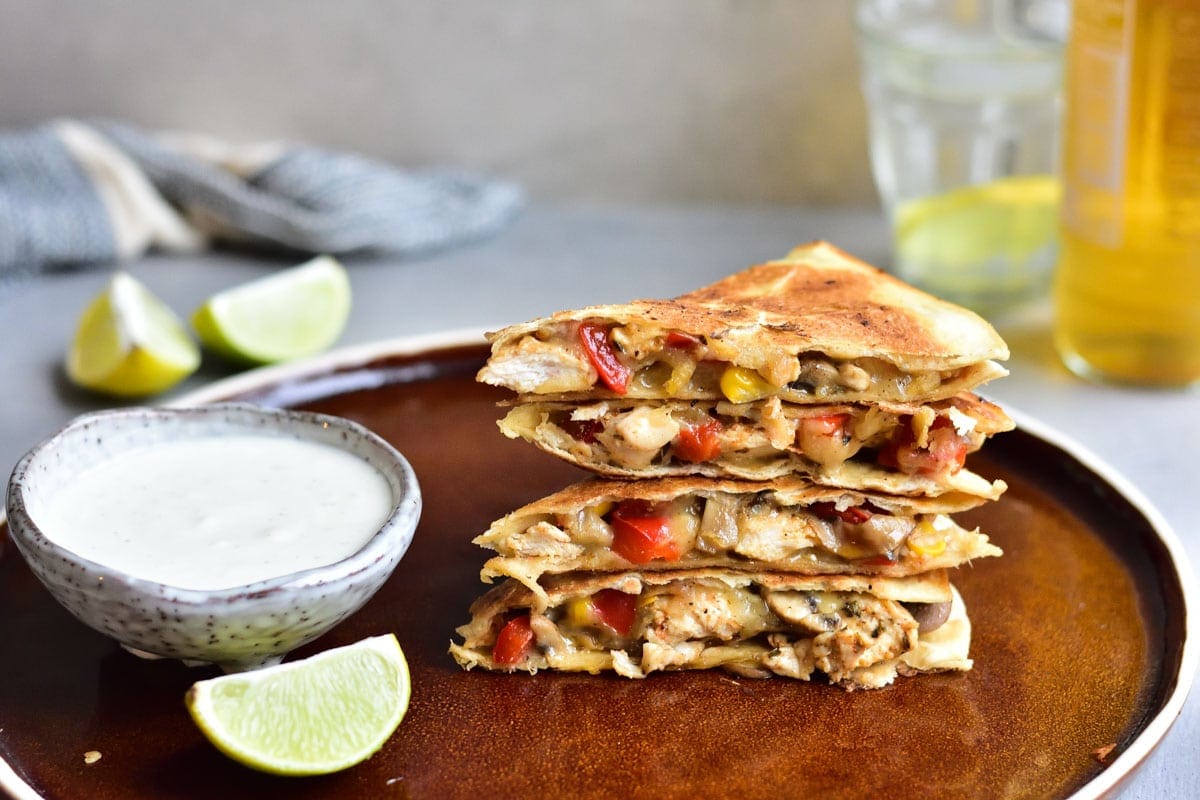 Chicken and pepper quesadillas