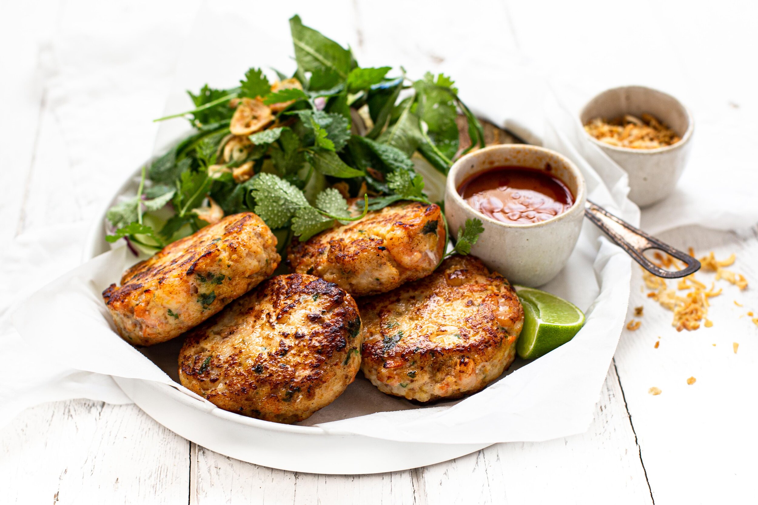 Fishcakes with herb salad