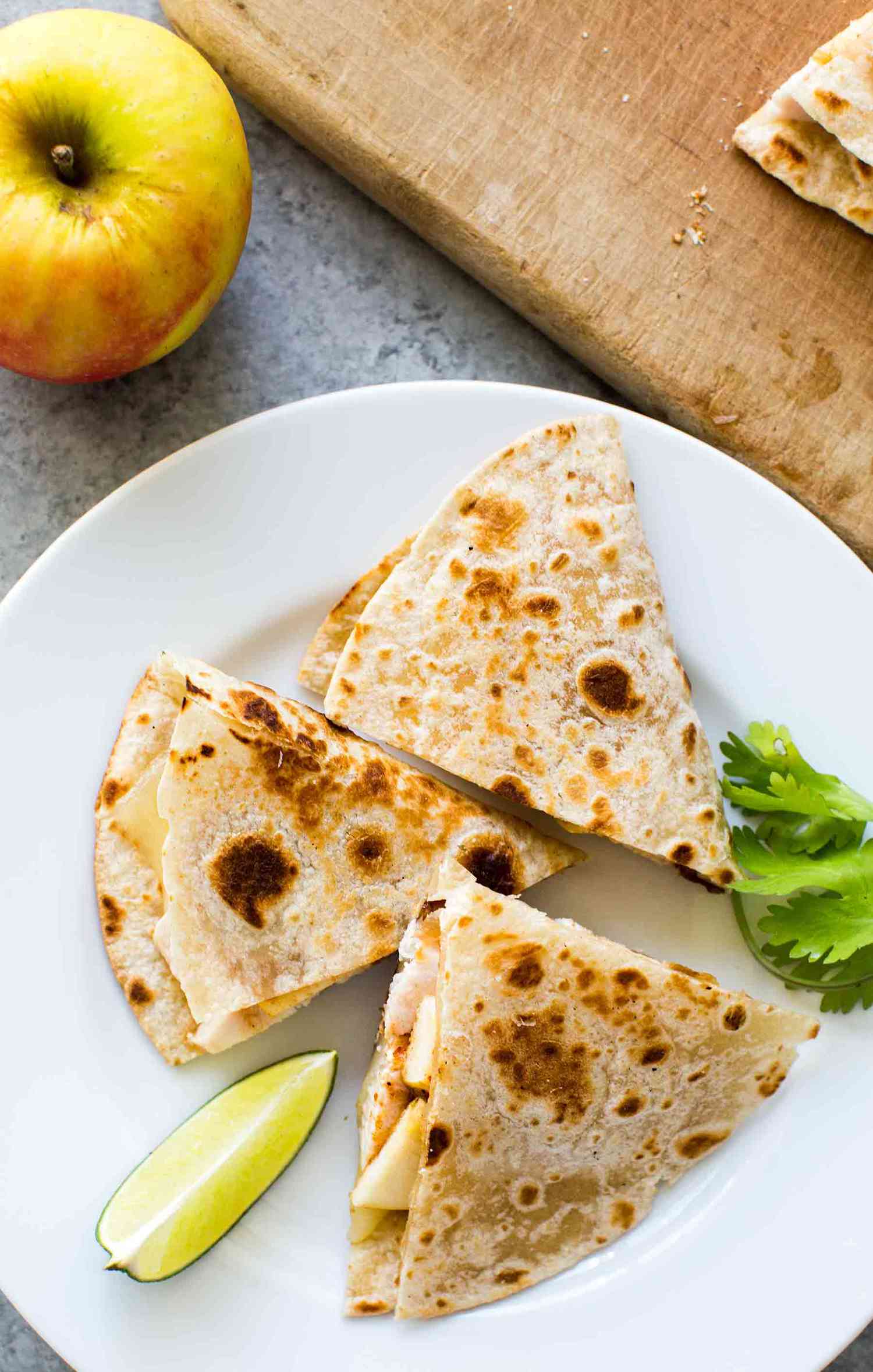 Gouda quesadillas with caramelised apples and onions