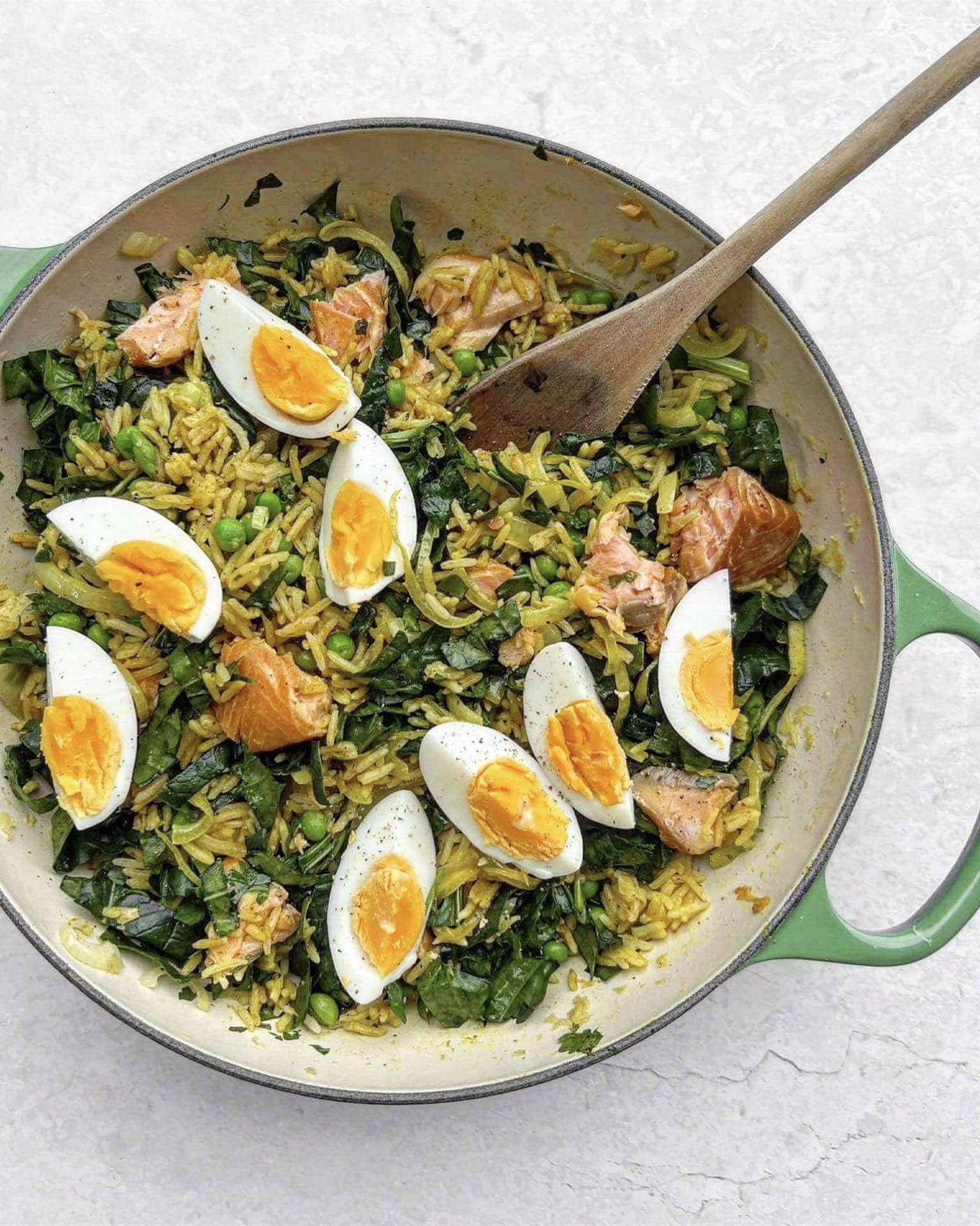 Kedgeree with spinach and herbs