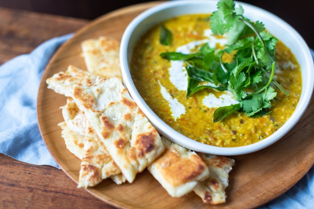 Dal with quick naan breads