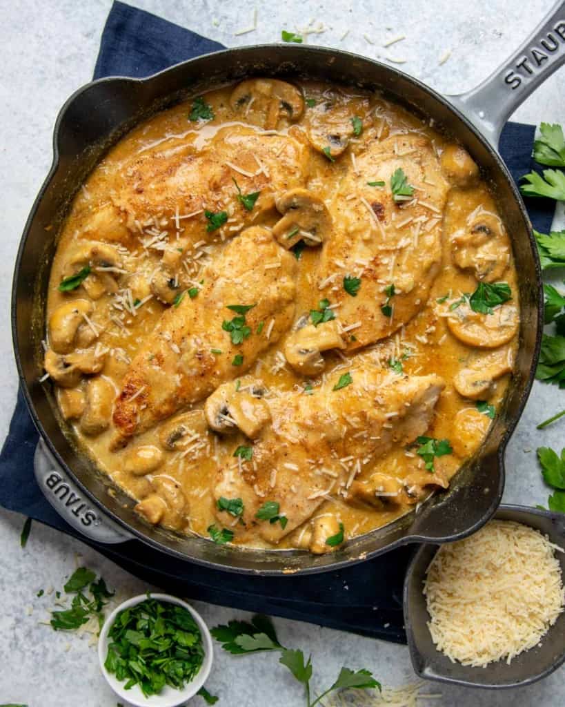 Chicken with a creamy mushroom and mustard sauce