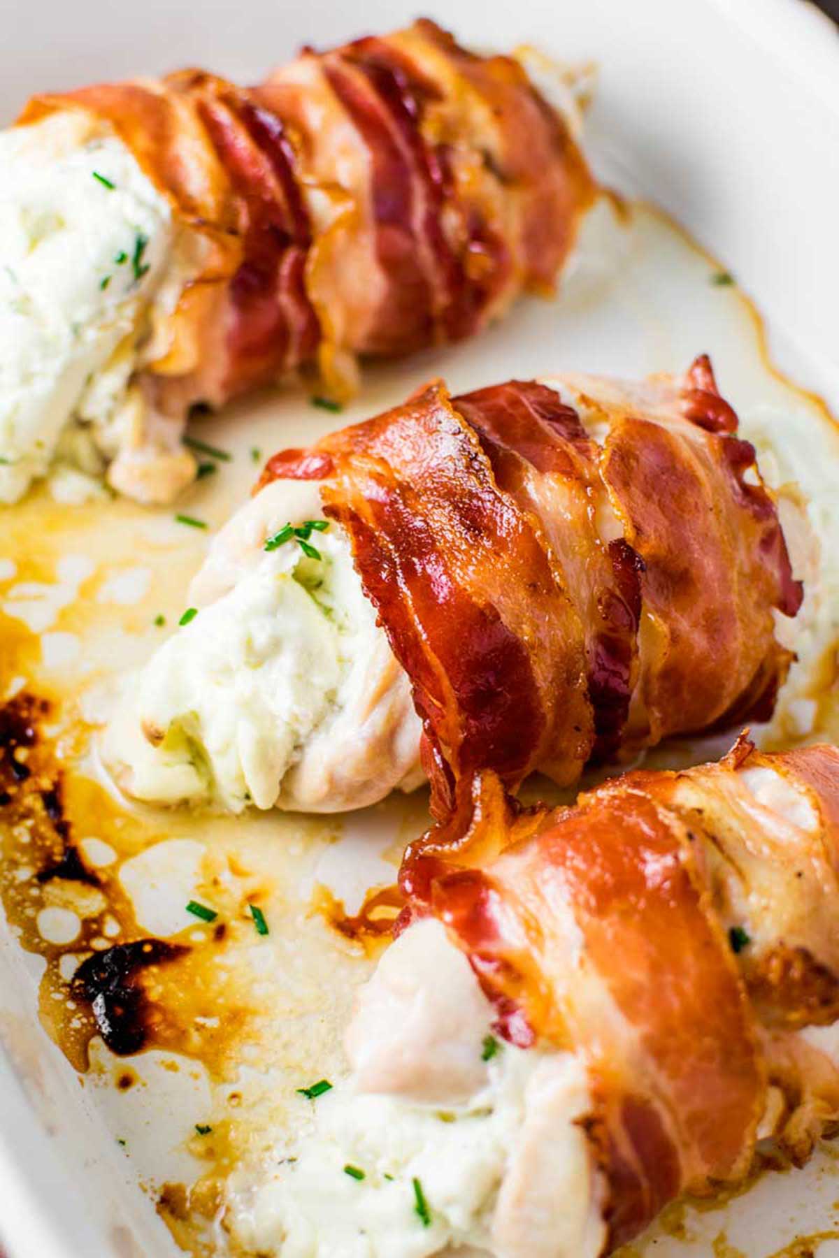 Stuffed chicken wrapped in bacon