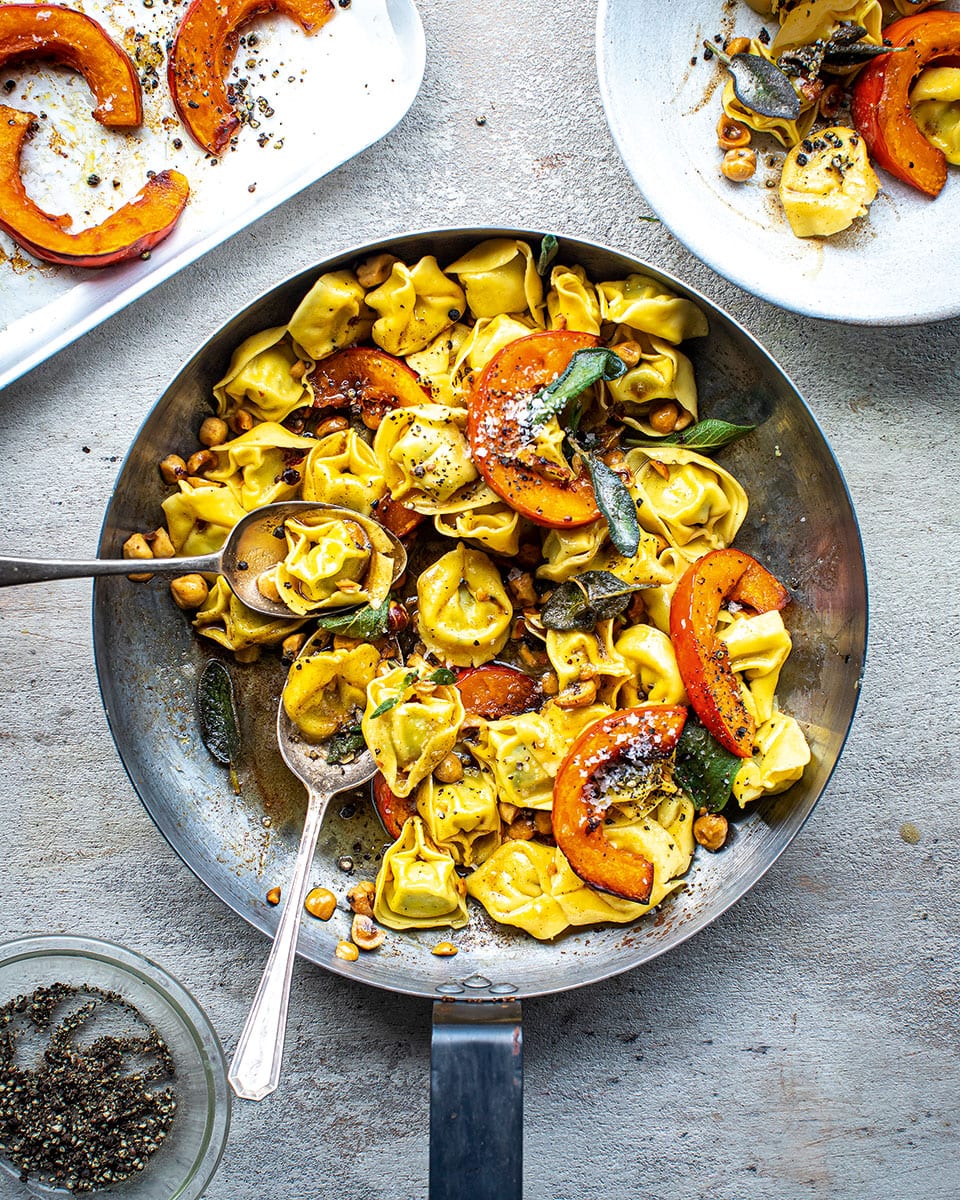 Pumpkin tortelli with sage and walnut butter