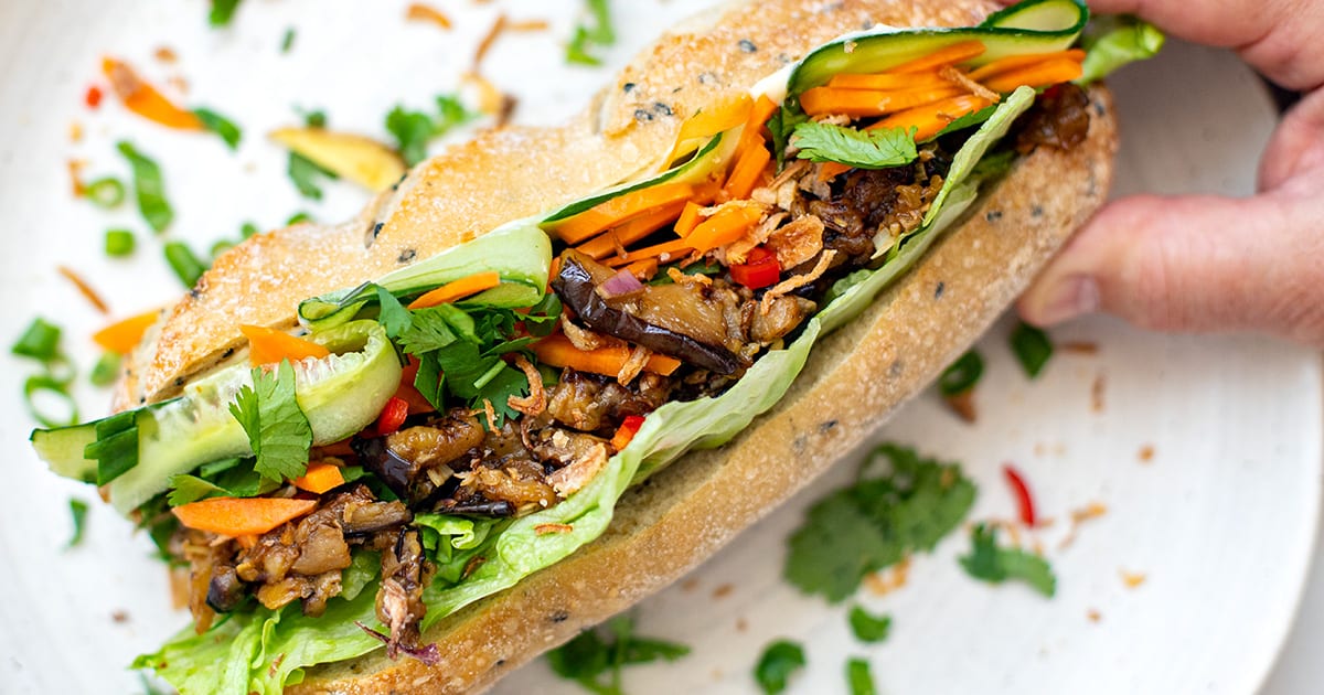 Sticky aubergine banh mi