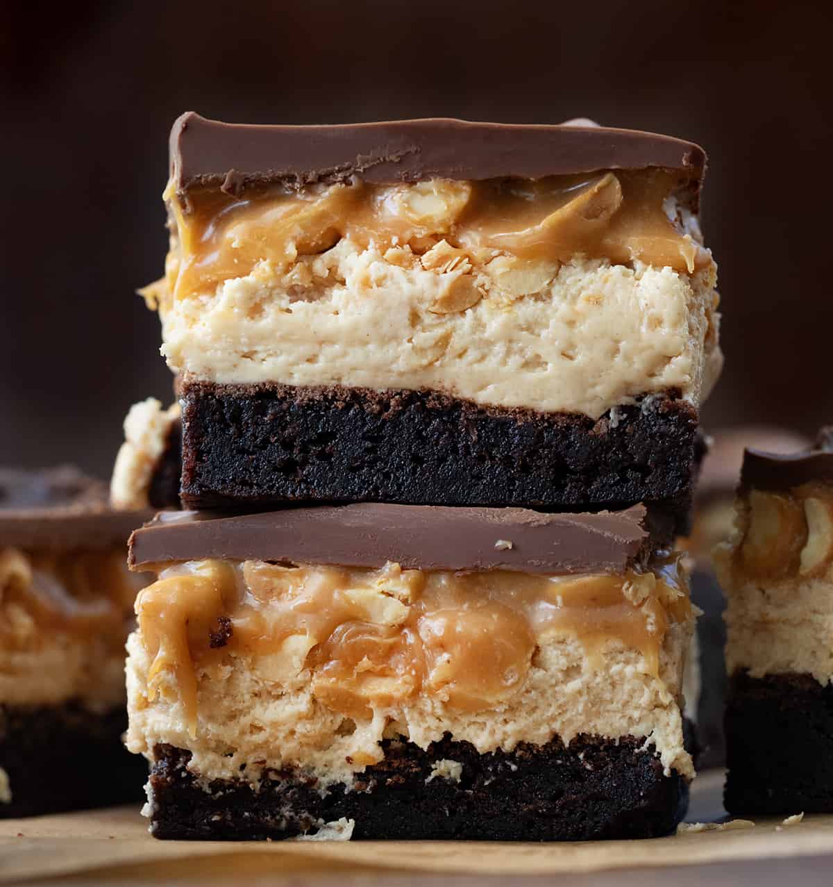 Cheesecake brownies with nutty caramel