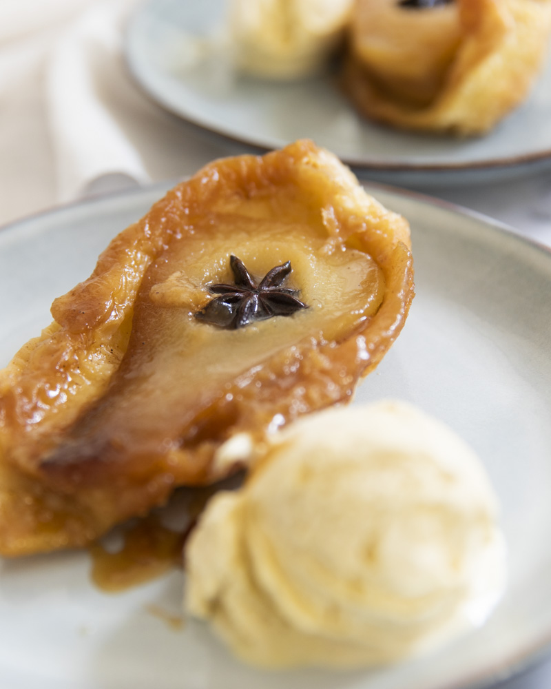 Spiced pear tarte tatin with soured ice cream