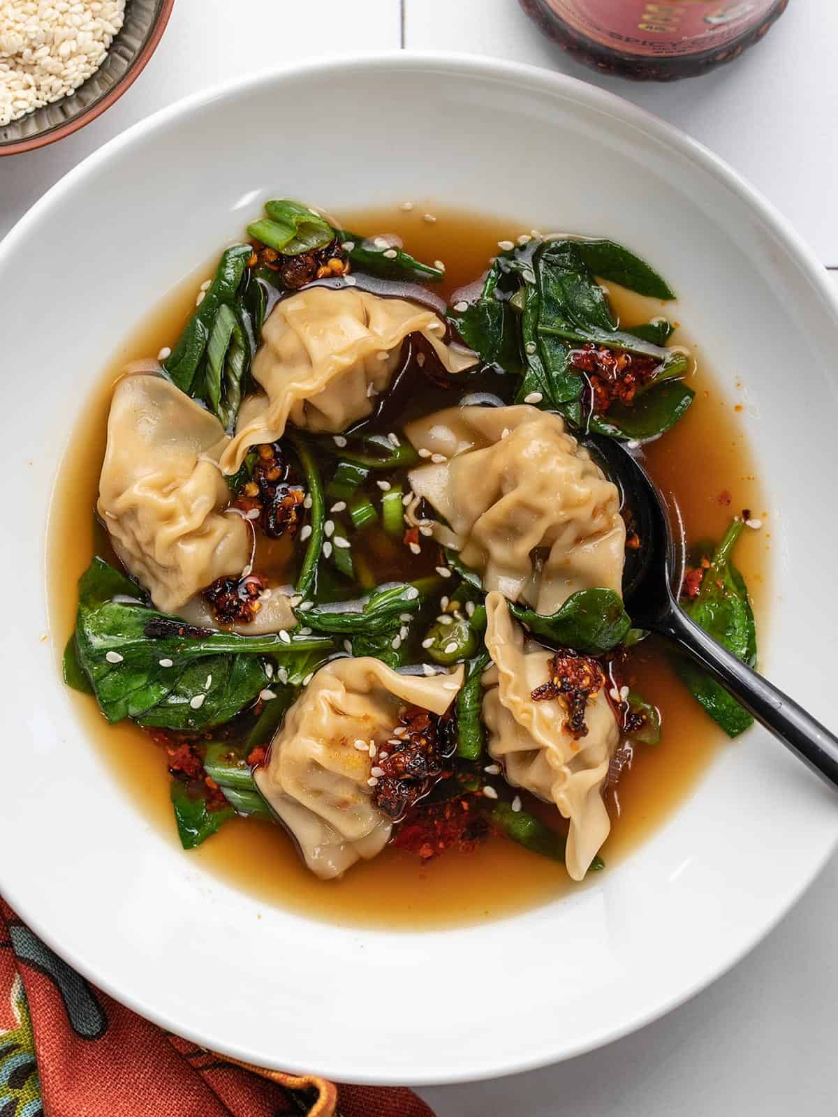 Braised egg dumplings in chilli broth