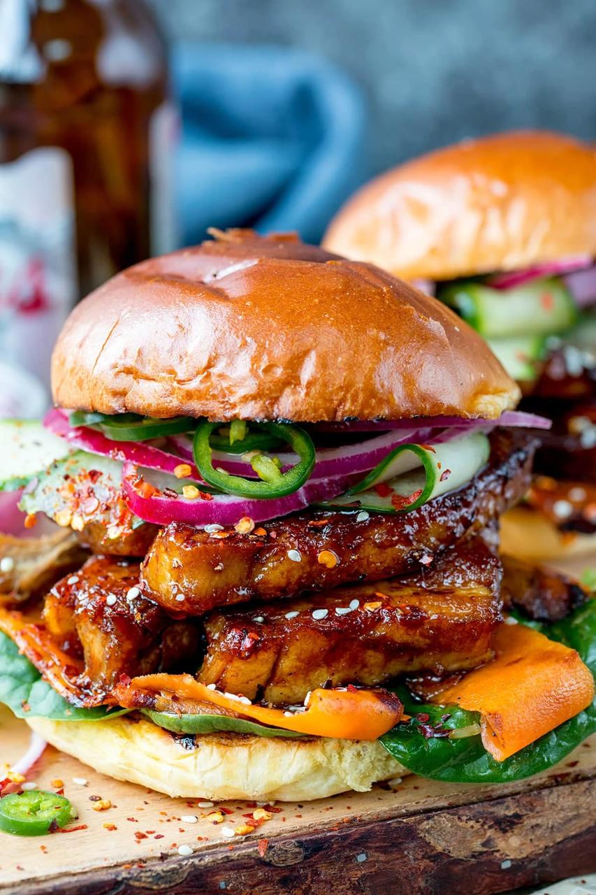 Short rib bao burger and spicy cucumber salad