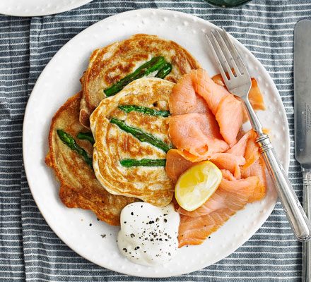 Buckwheat pancakes with smoked salmon and citrus cream cheese