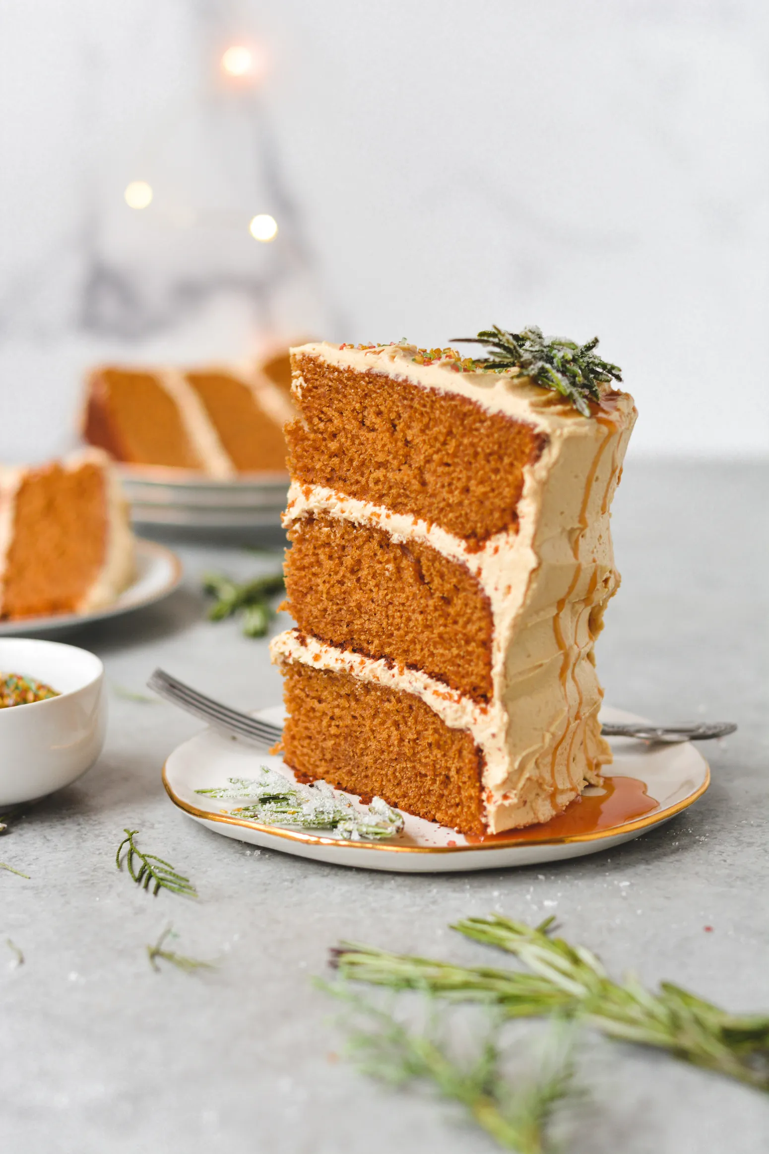 Gingerbread cake with salted caramel and clotted cream