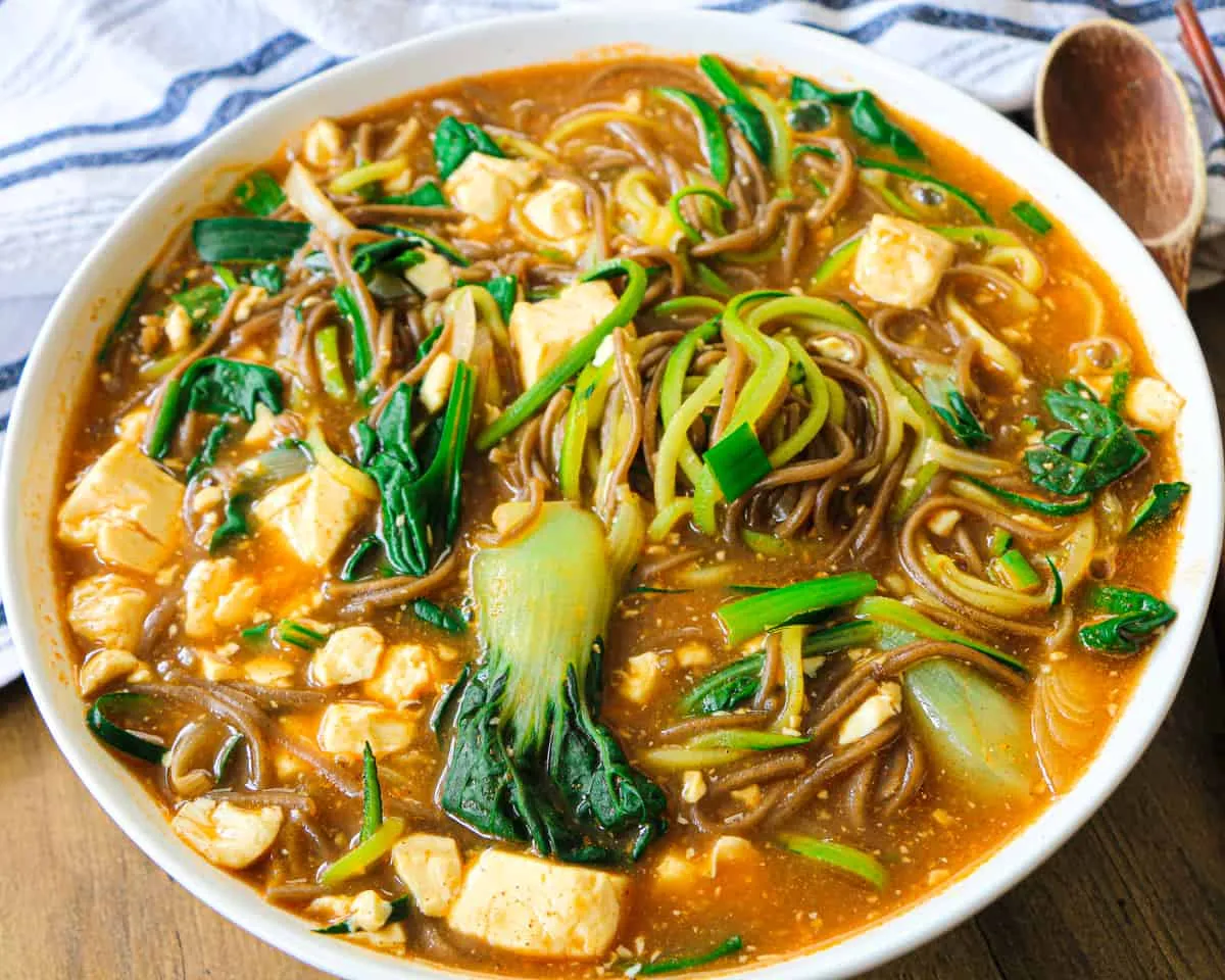 Miso ramen soup with buckwheat noodles