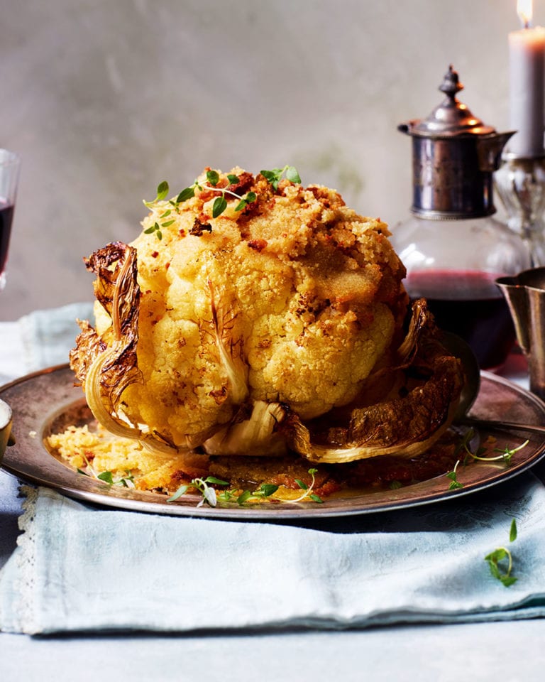 Whole roasted cauliflower cheese