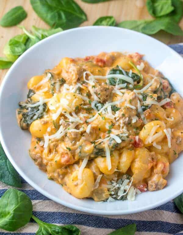 Creamy sausage gnocchi bake