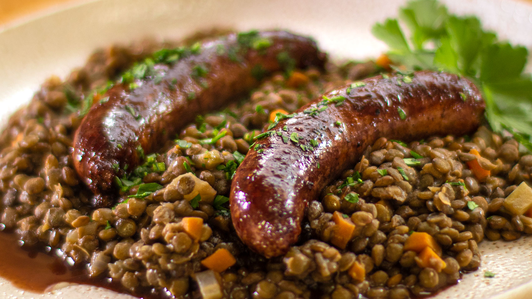 Rich sausage and lentil ragu