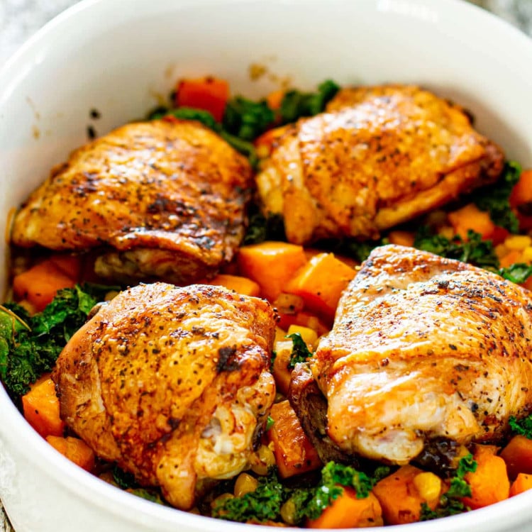 Simple roast chicken legs with sweet potatoes