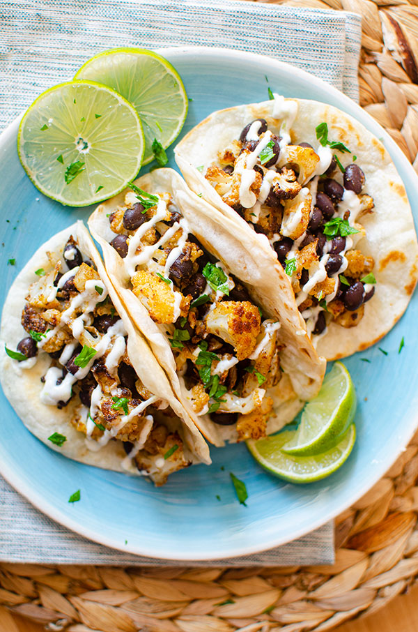 Cauliflower and black bean tacos