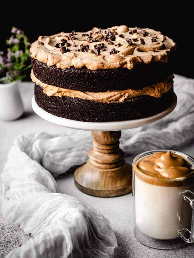 Coffee cake with dalgona coffee cream