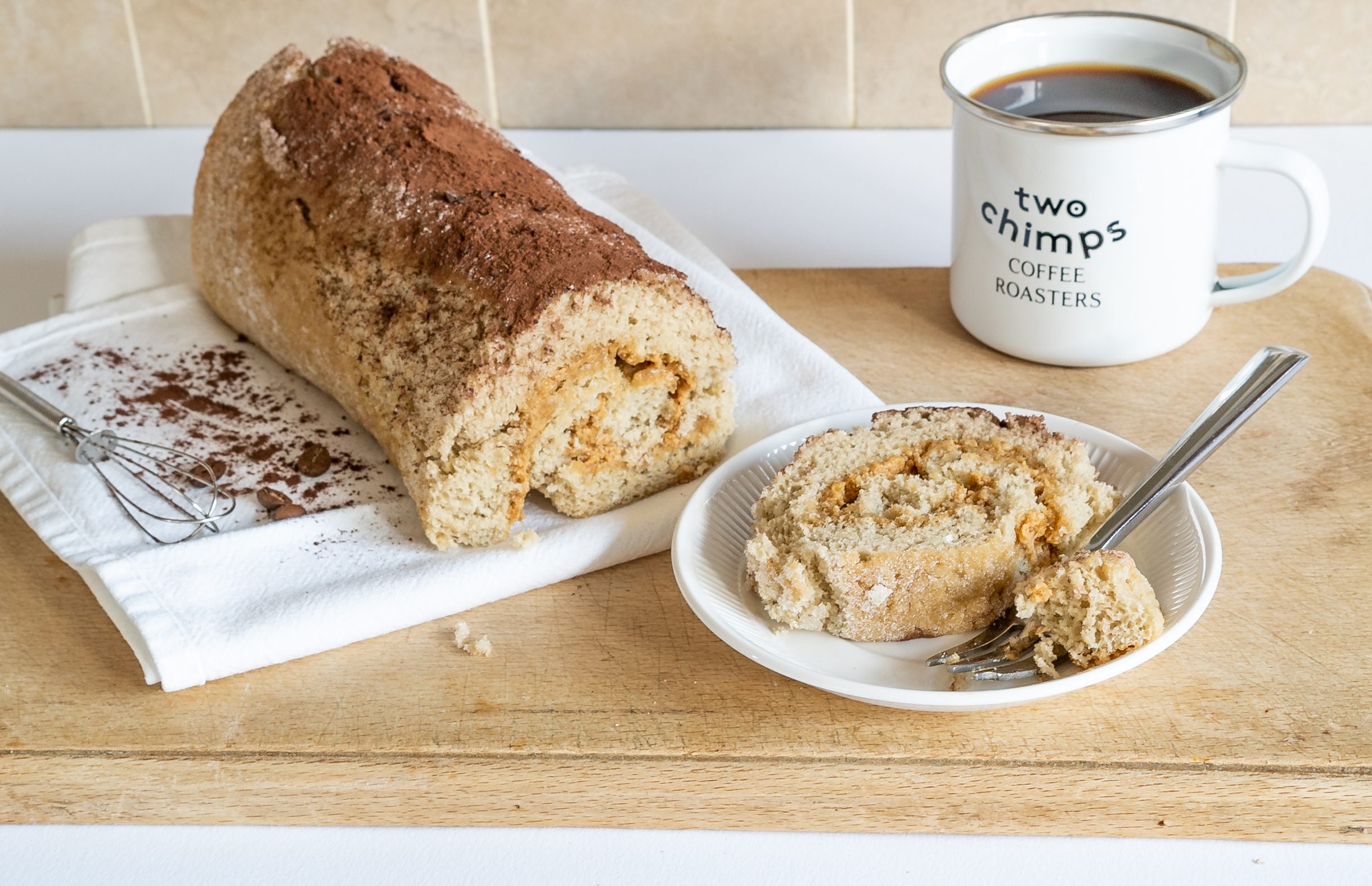 Walnut and coffee Swiss roll