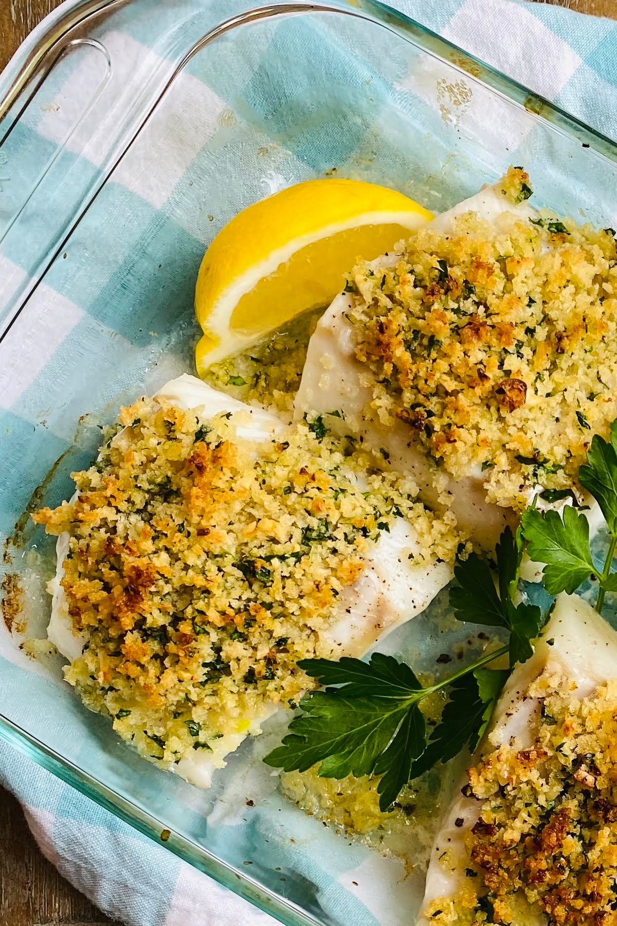 Roast cod with a lemon, garlic and parsley crust