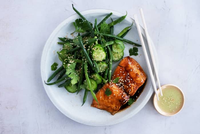 Salmon with roasted miso vegetables