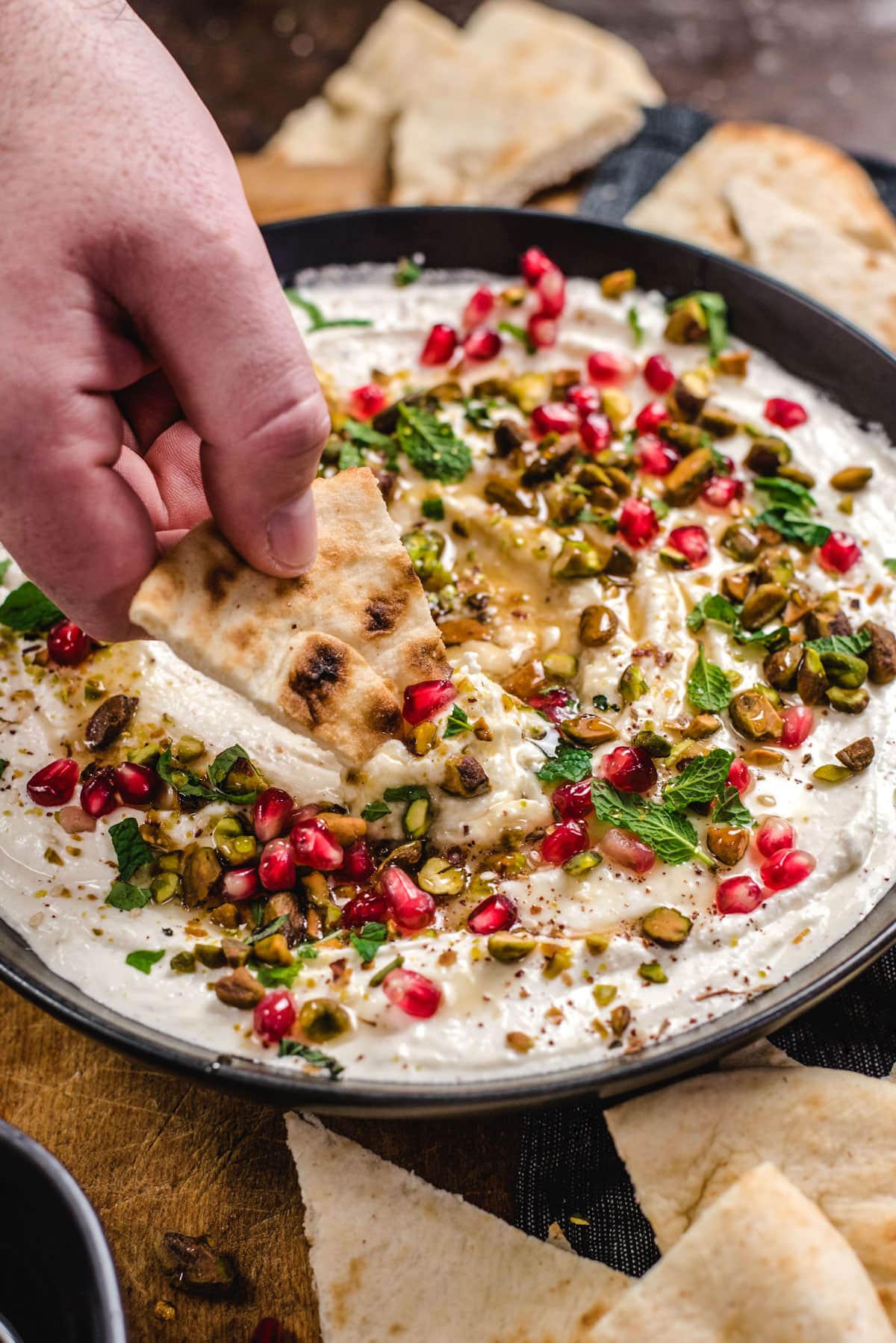 Whipped feta dip with pomegranate and za’atar